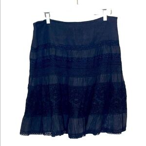 SUNDANCE Black Linen Lace Tiered Skirt